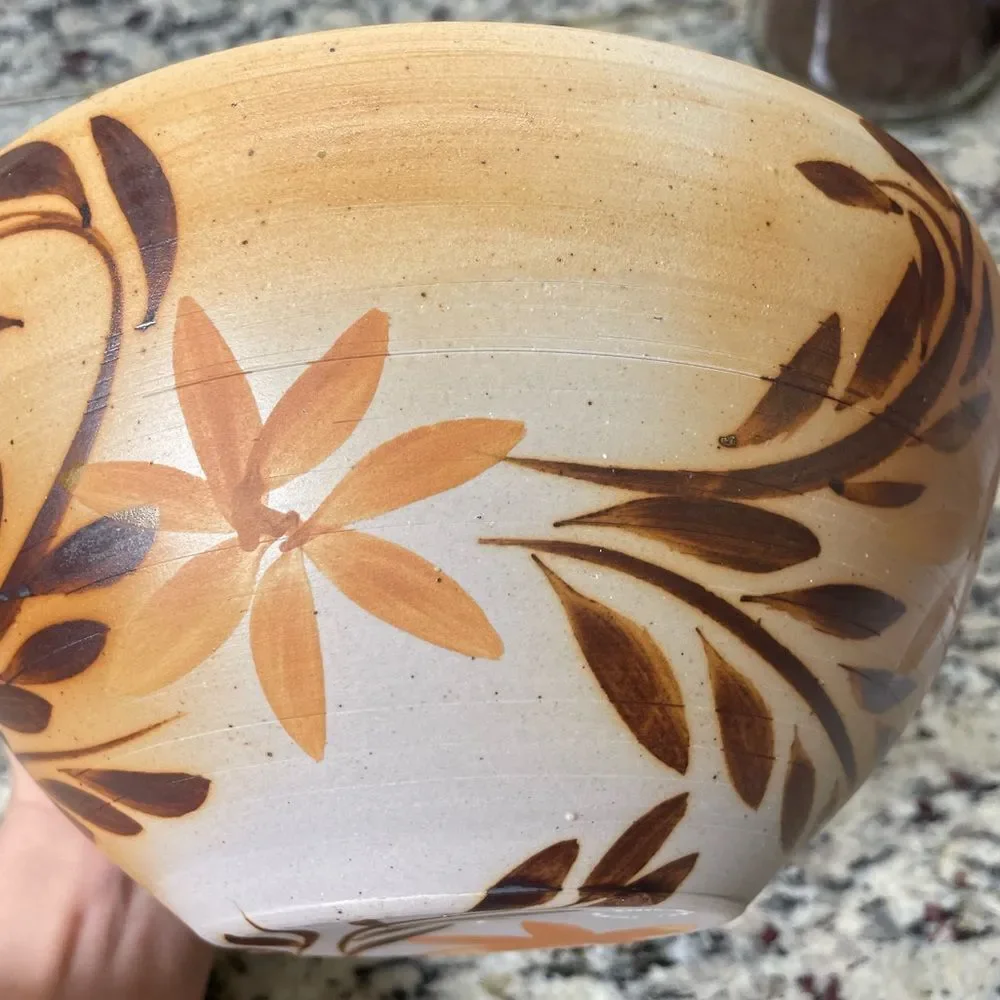 Handcrafted Floral Ceramic Bowl Minimalist Earthy Tones Crafted by Local Potter